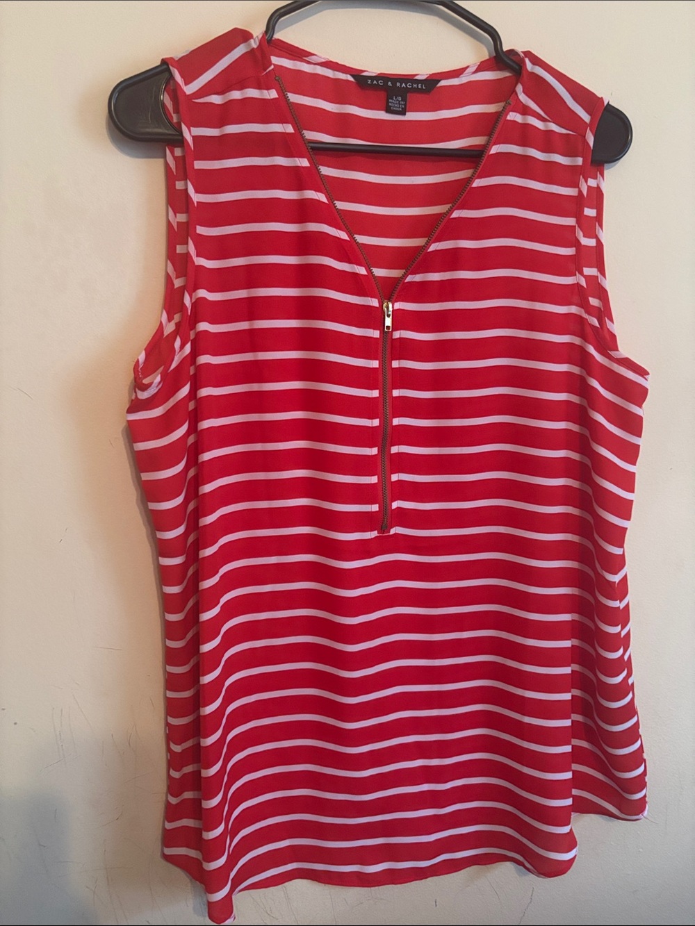 Zac & Rachel Red and White Striped Sleeveless Zip-Front Camisole